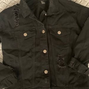 Black distressed denim jacket